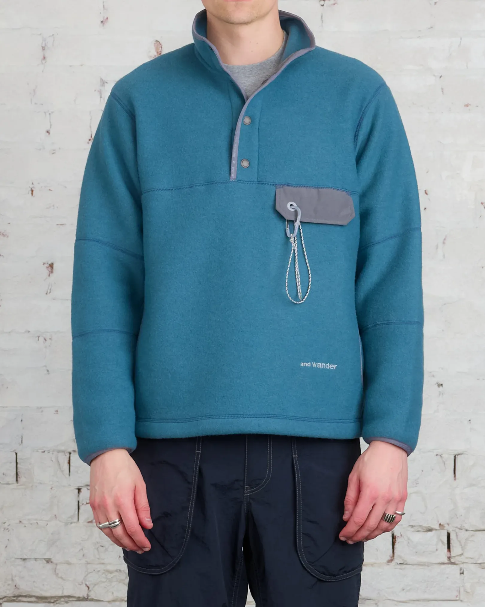 Online and wander Calamai Tech Wool Fleece Pullover Blue Gray