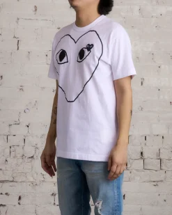 Clearance Comme des Garçons PLAY CDG PLAY Black Chest Hollow Heart T-Shirt White