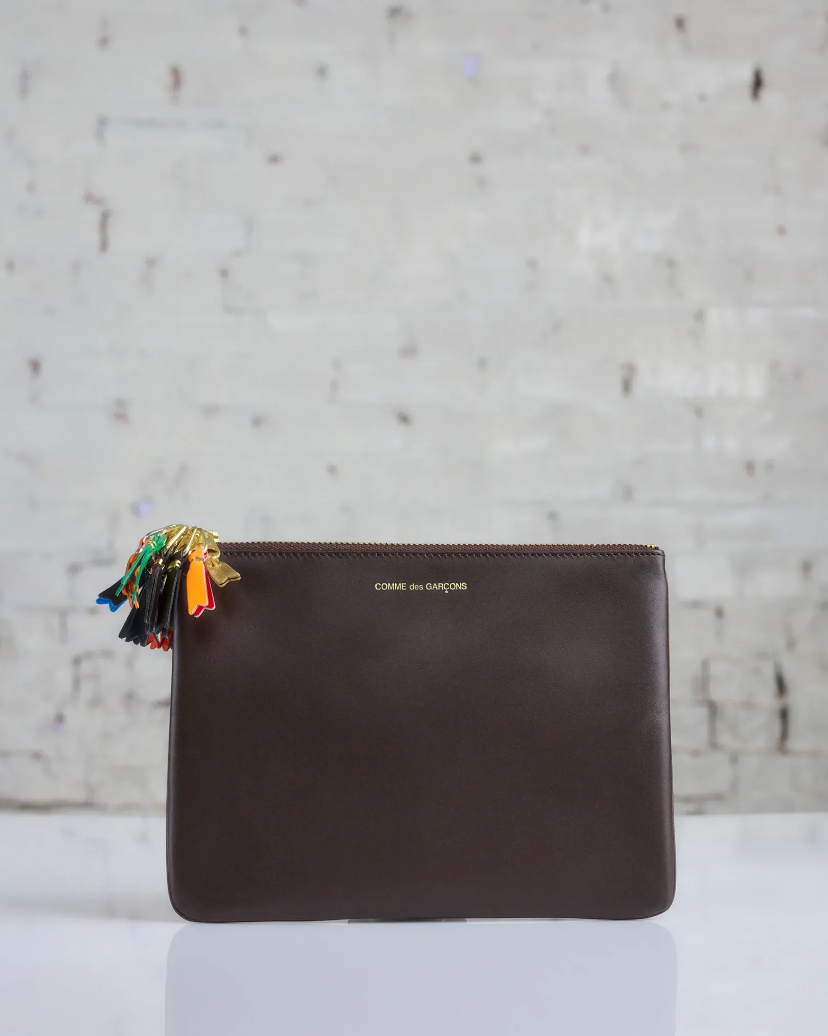 New Comme des Garçons WALLET CDG Wallet Zipper Pull Large Zip Pouch Brown