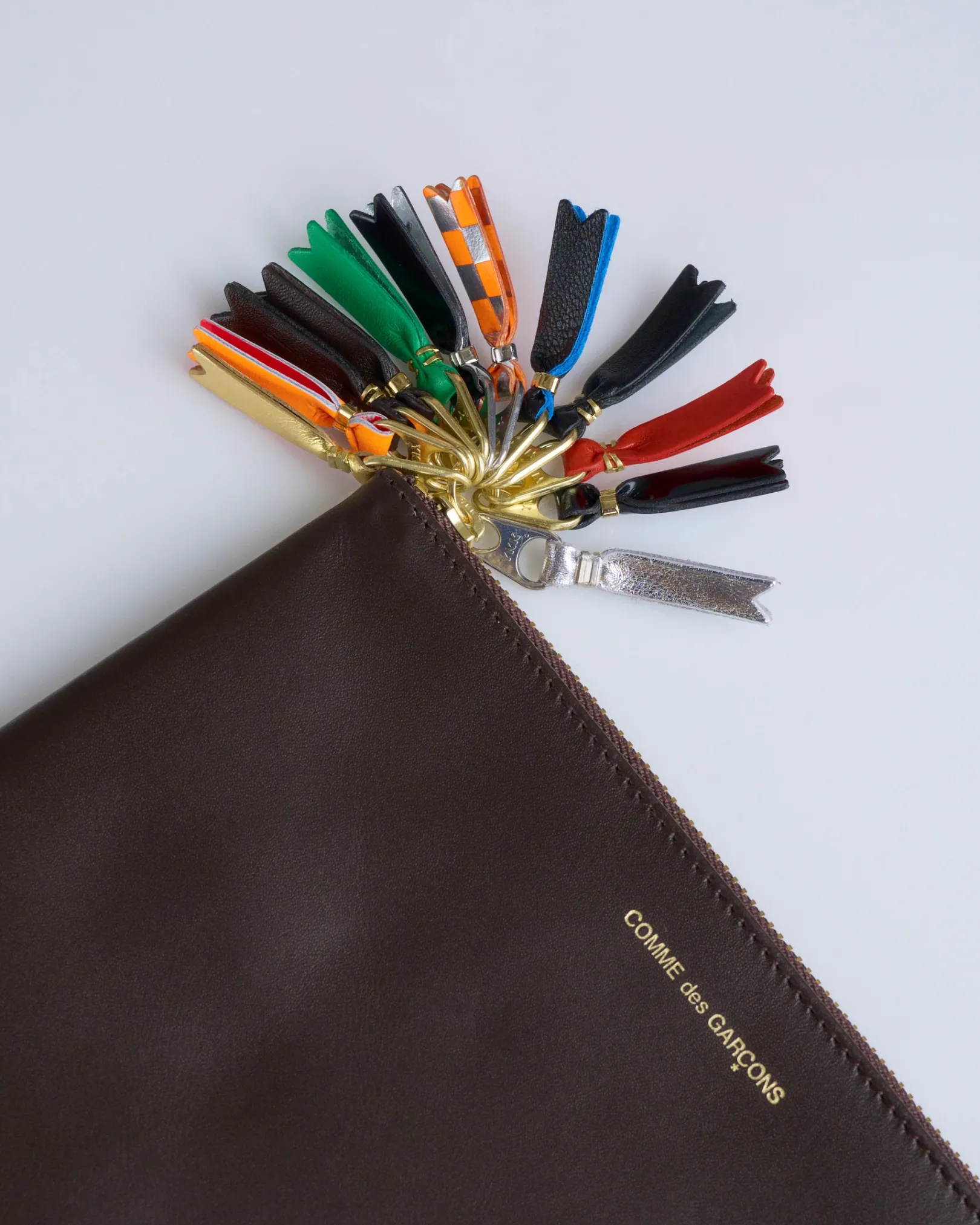 New Comme des Garçons WALLET CDG Wallet Zipper Pull Large Zip Pouch Brown