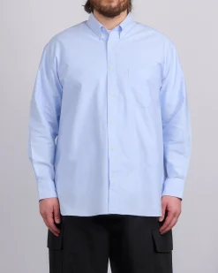 Fashion COMME des GARÇONS HOMME Cotton Oxford Embroidered Button Shirt Sax White