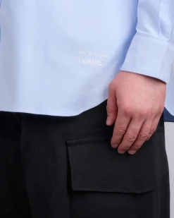 Fashion COMME des GARÇONS HOMME Cotton Oxford Embroidered Button Shirt Sax White