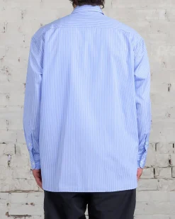 New COMME des GARÇONS HOMME Cotton Stripe Nylon Tussah Button Cargo Shirt Sax Black