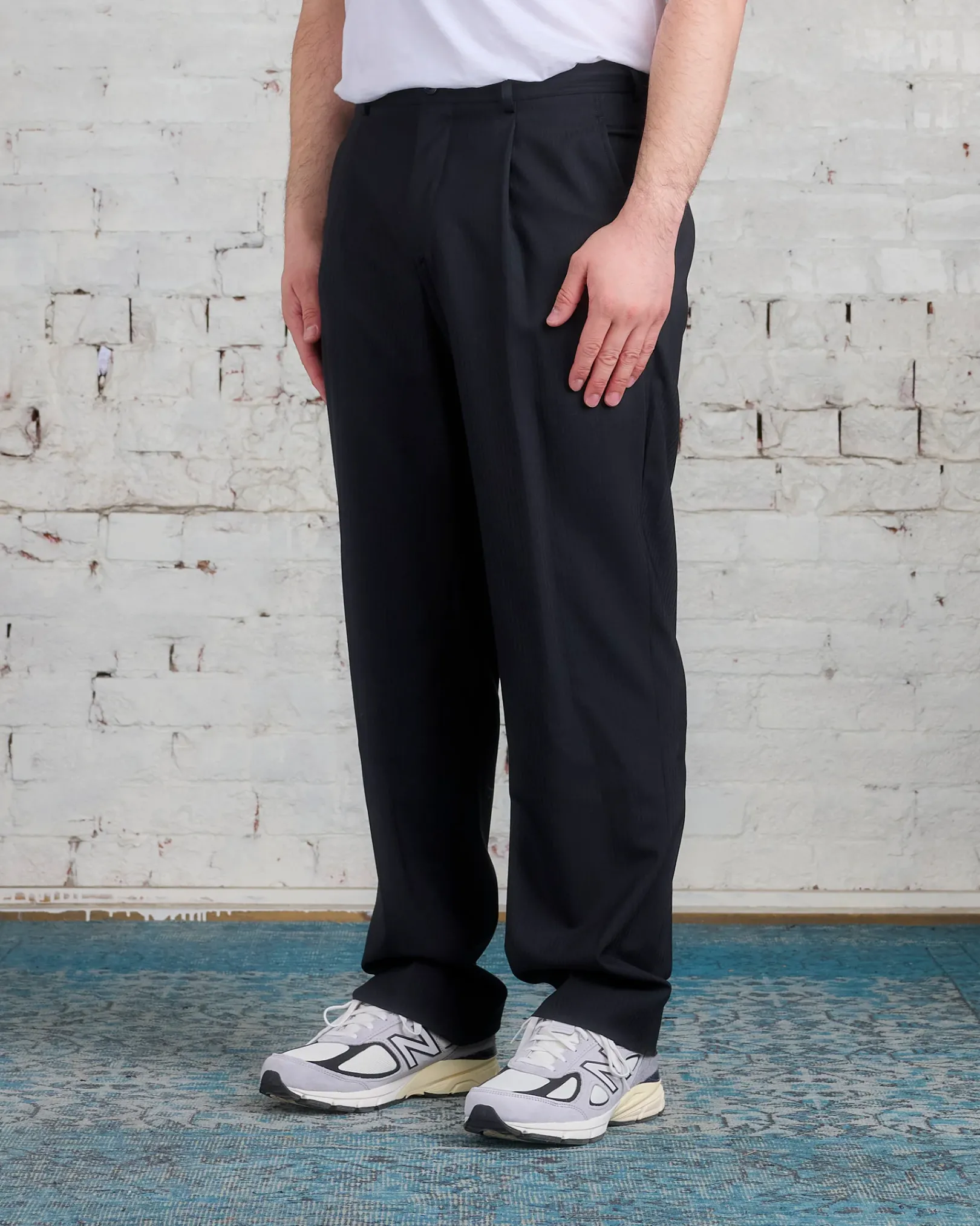 Sale COMME des GARÇONS HOMME Plus Wool Dobby Stripe Pant Black