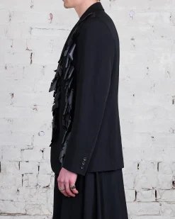 New COMME des GARÇONS HOMME Plus Wool Gabardine Motif Blazer Black