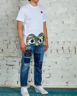 Discount Comme des Garçons PLAY Big Camouflage Large Low Heart T-Shirt White