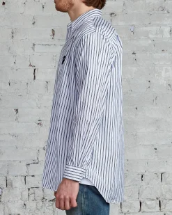 Discount Comme des Garçons PLAY Black Heart Striped Long Sleeve Button Shirt Blue