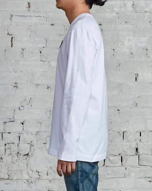 Discount Comme des Garçons PLAY Black Heart Long Sleeve T-Shirt White