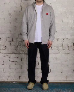 Discount Comme des Garçons PLAY Invader Red Heart Zip Hooded Sweatshirt Grey