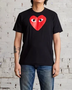 Outlet Comme des Garçons PLAY Medium Chest Print Red Heart T-Shirt Black