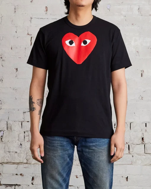 Outlet Comme des Garçons PLAY Medium Chest Print Red Heart T-Shirt Black