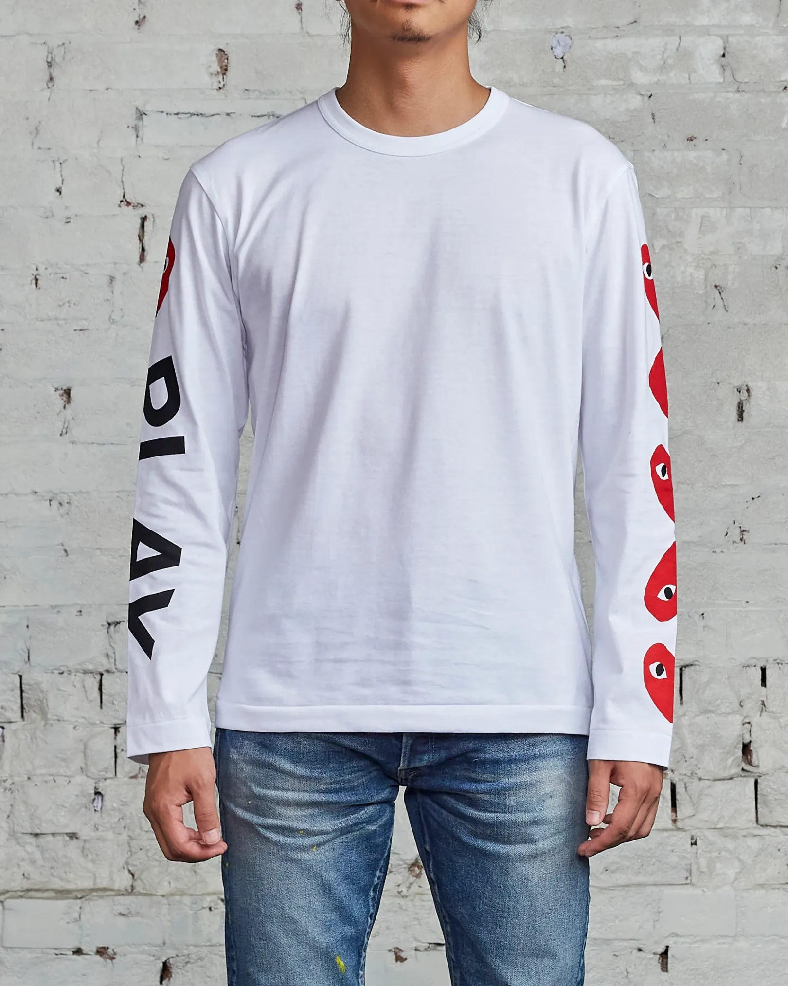 Fashion Comme des Garçons PLAY Multi Red Heart Long Sleeve T-Shirt White