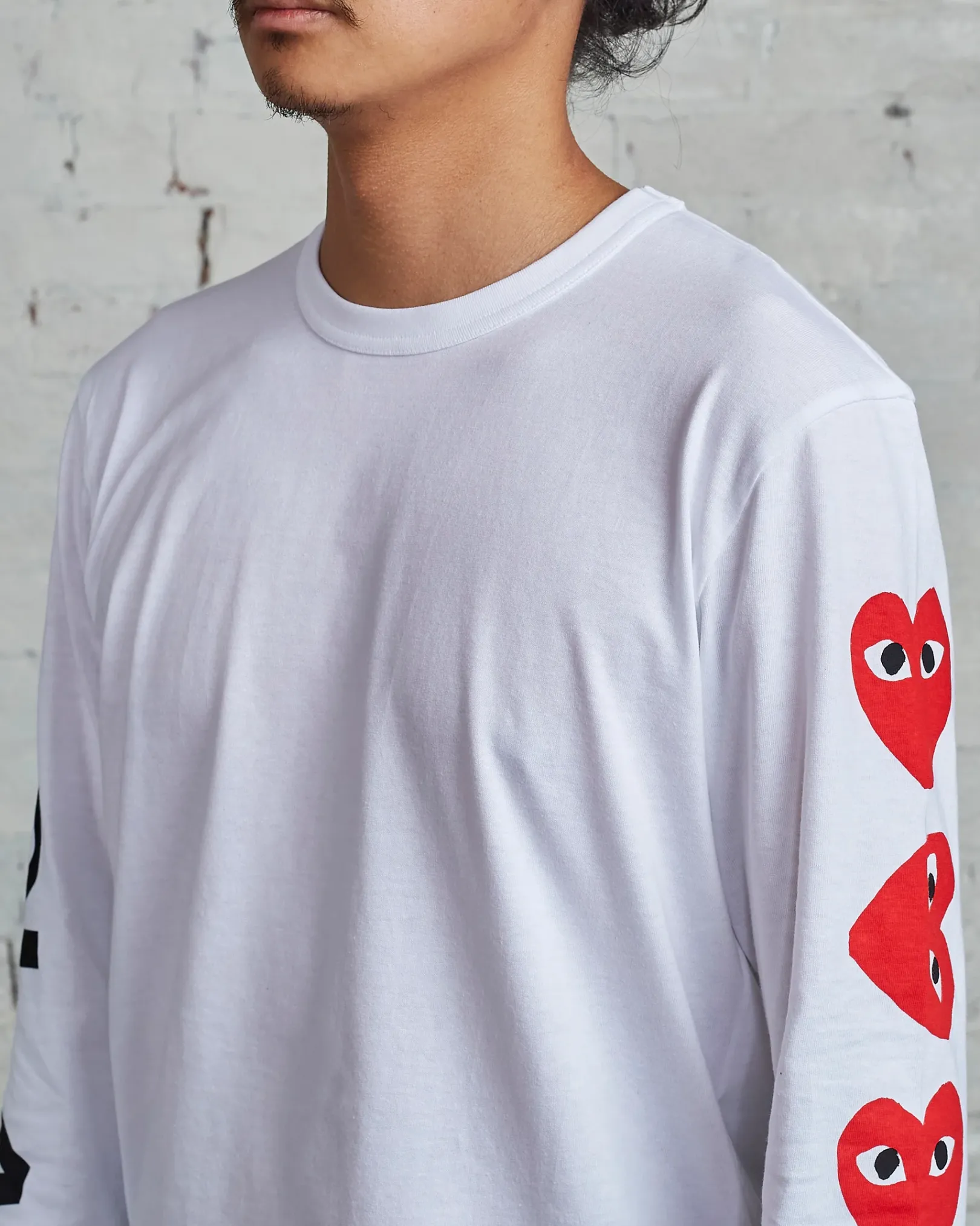 Fashion Comme des Garçons PLAY Multi Red Heart Long Sleeve T-Shirt White