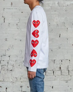 Fashion Comme des Garçons PLAY Multi Red Heart Long Sleeve T-Shirt White