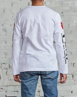Fashion Comme des Garçons PLAY Multi Red Heart Long Sleeve T-Shirt White