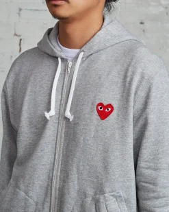 Outlet Comme des Garçons PLAY Red Heart Zip Hooded Sweatshirt Grey