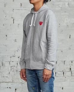 Outlet Comme des Garçons PLAY Red Heart Zip Hooded Sweatshirt Grey