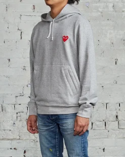 Discount Comme des Garçons PLAY Red Heart Hooded Sweatshirt Grey