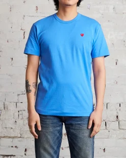 Discount Comme des Garçons PLAY Small Red Woven Heart T-Shirt Blue