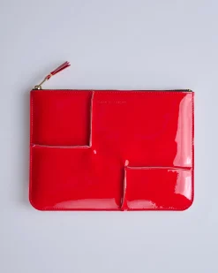 Outlet Comme des Garçons WALLET Reversed Hem Zip Pouch Red