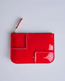 Hot Comme des Garçons WALLET Reversed Hem Zip Mini Pouch Red
