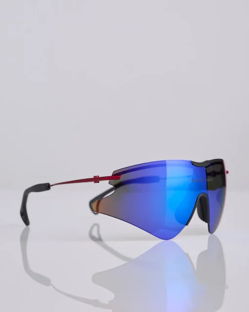 Online District Vision Kohei Aero Blade Titanium Sunglass Oxblood D+ Blue Mirror