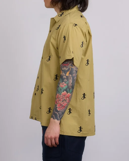 Fashion Engineered Garments Camp Button Shirt Gecko Embroidery Khaki
