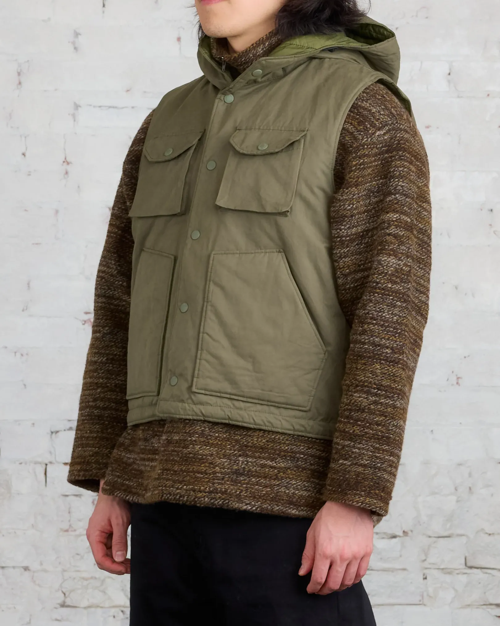 Outlet Engineered Garments Field Vest Olive PC Coated Cloth
