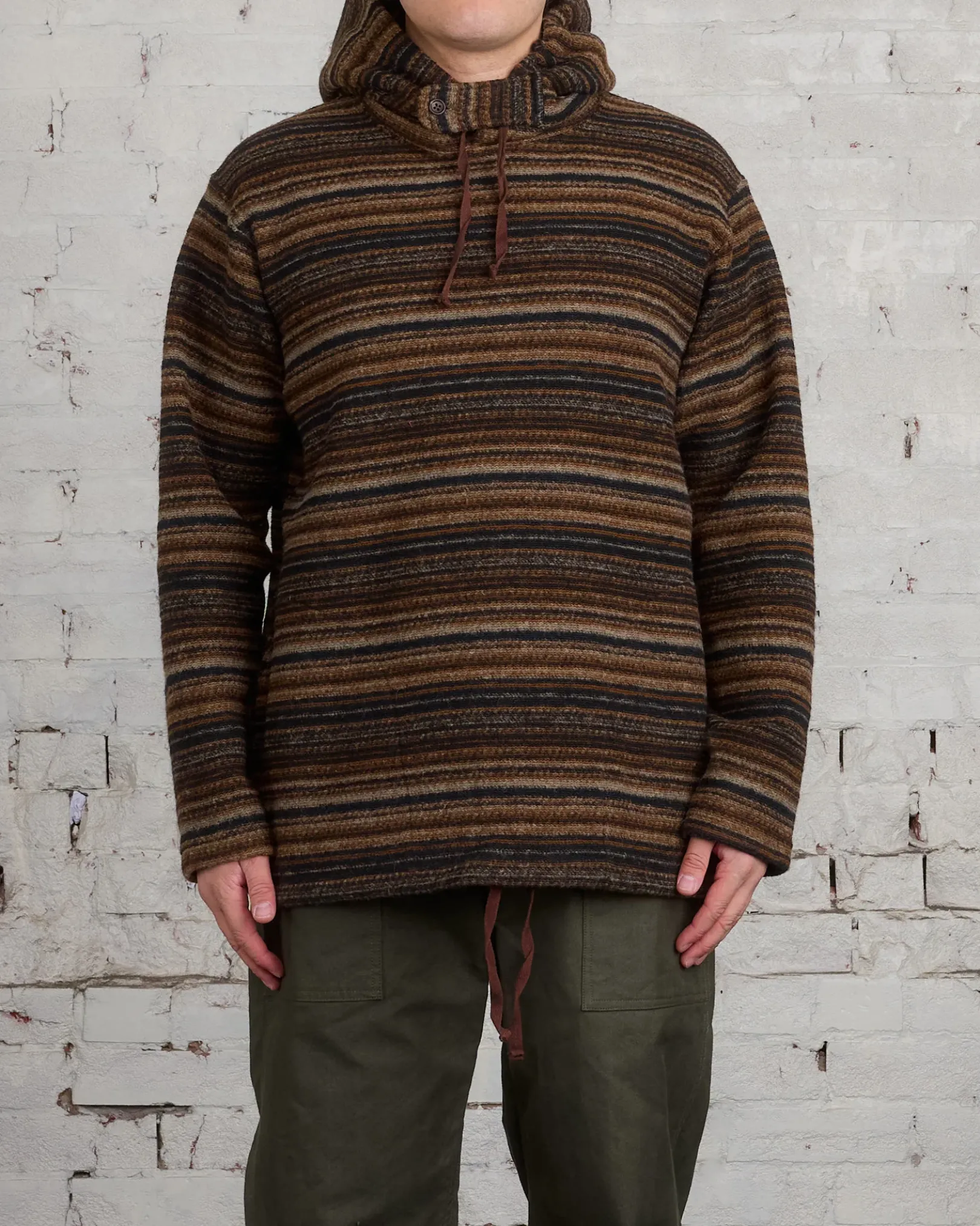Fashion Engineered Garments Long Sleeve Hoody Fairisle Stripe Brown