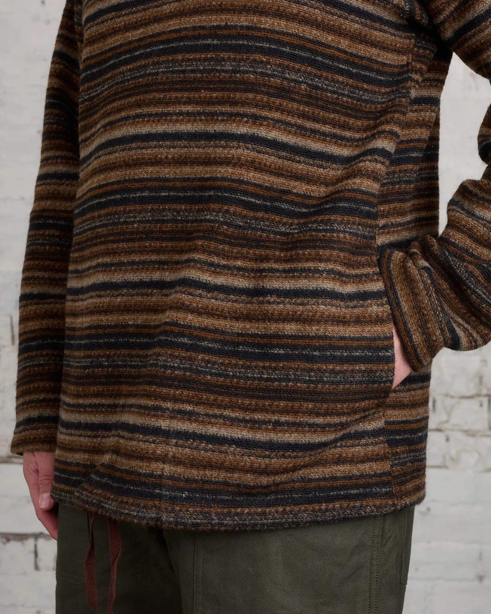 Fashion Engineered Garments Long Sleeve Hoody Fairisle Stripe Brown