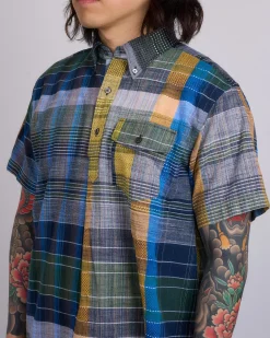 Fashion Engineered Garments Popover BD Shirt Navy Madras Jacquard