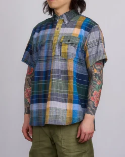 Fashion Engineered Garments Popover BD Shirt Navy Madras Jacquard