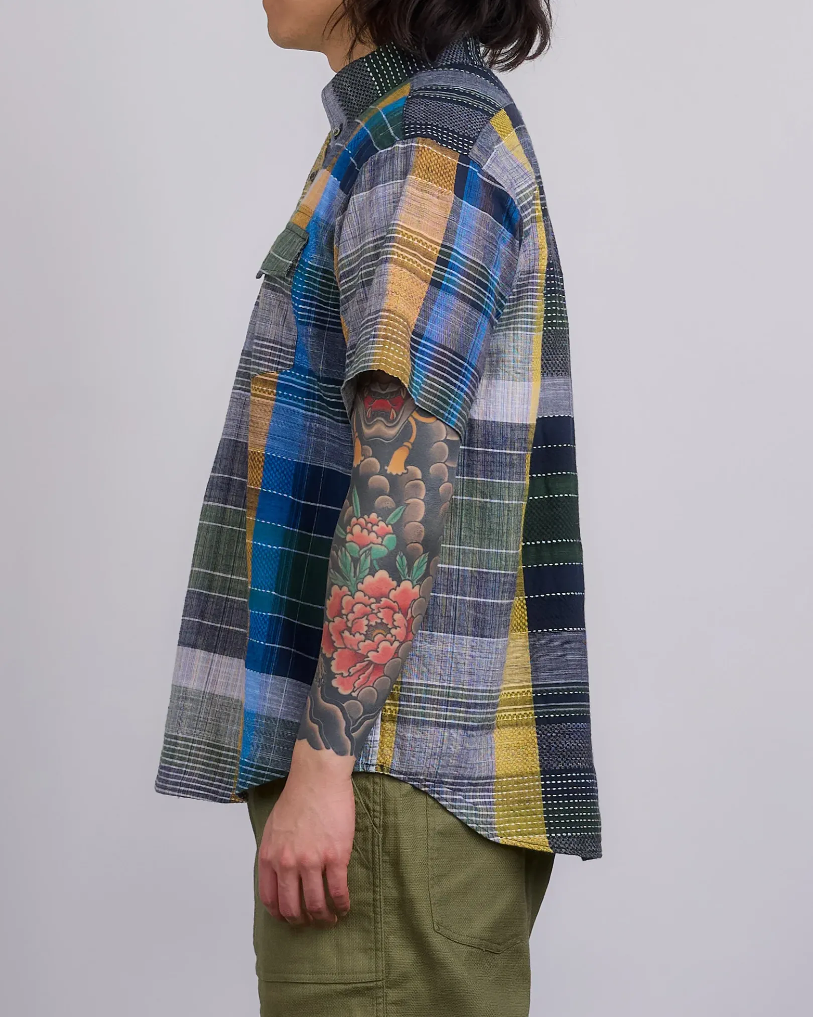 Fashion Engineered Garments Popover BD Shirt Navy Madras Jacquard