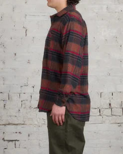Clearance Engineered Garments Work Button Shirt Orange Red Plaid Flannel