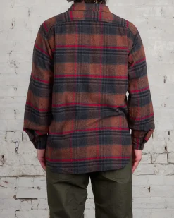Clearance Engineered Garments Work Button Shirt Orange Red Plaid Flannel