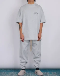 Hot Fear of God Essentials Jersey Logo T-Shirt Light Heather Grey