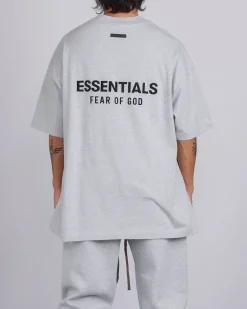 Hot Fear of God Essentials Jersey Logo T-Shirt Light Heather Grey