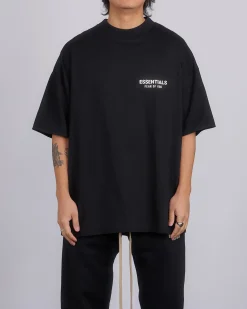 Clearance Fear of God Essentials Jersey Logo T-Shirt Black