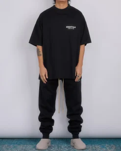 Clearance Fear of God Essentials Jersey Logo T-Shirt Black