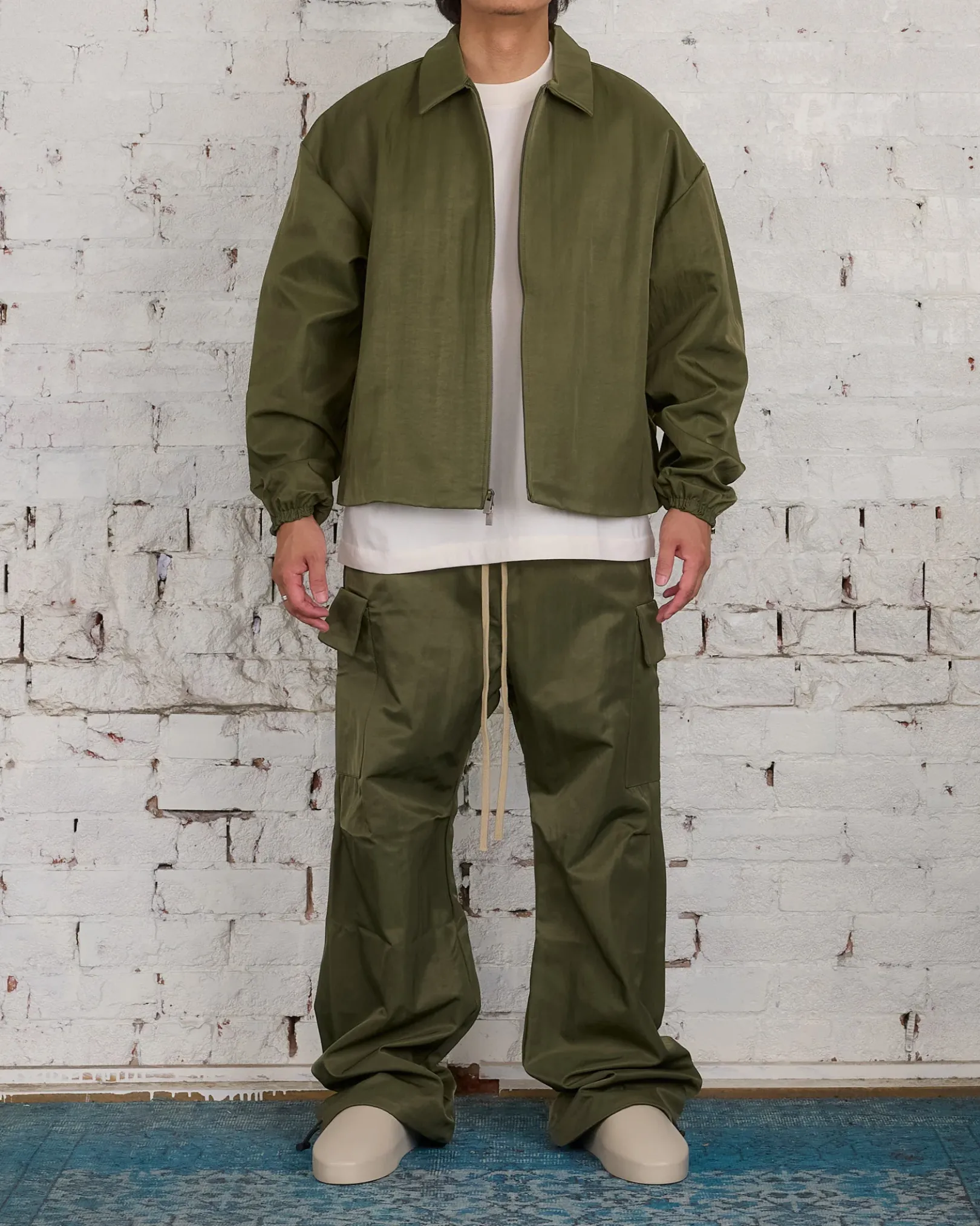 Outlet Fear of God Essentials Textured Nylon Trucker Jacket Military