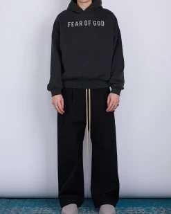 Discount Fear of God Overlapped French Terry FOG Print Hoodie Black/Grey