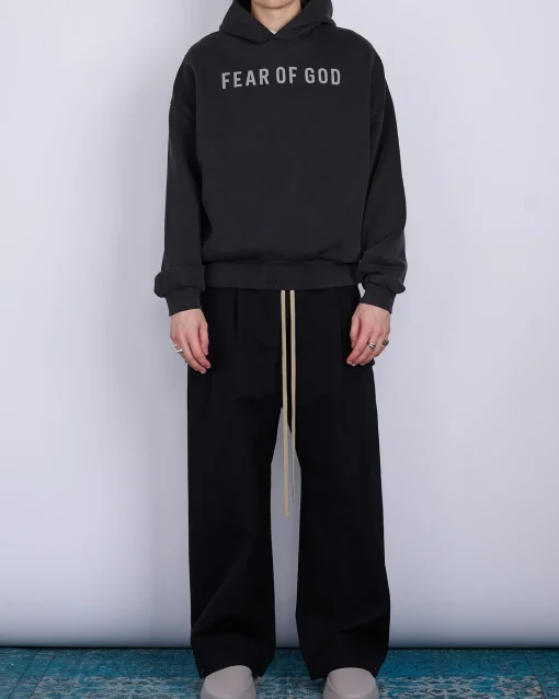 Discount Fear of God Overlapped French Terry FOG Print Hoodie Black/Grey