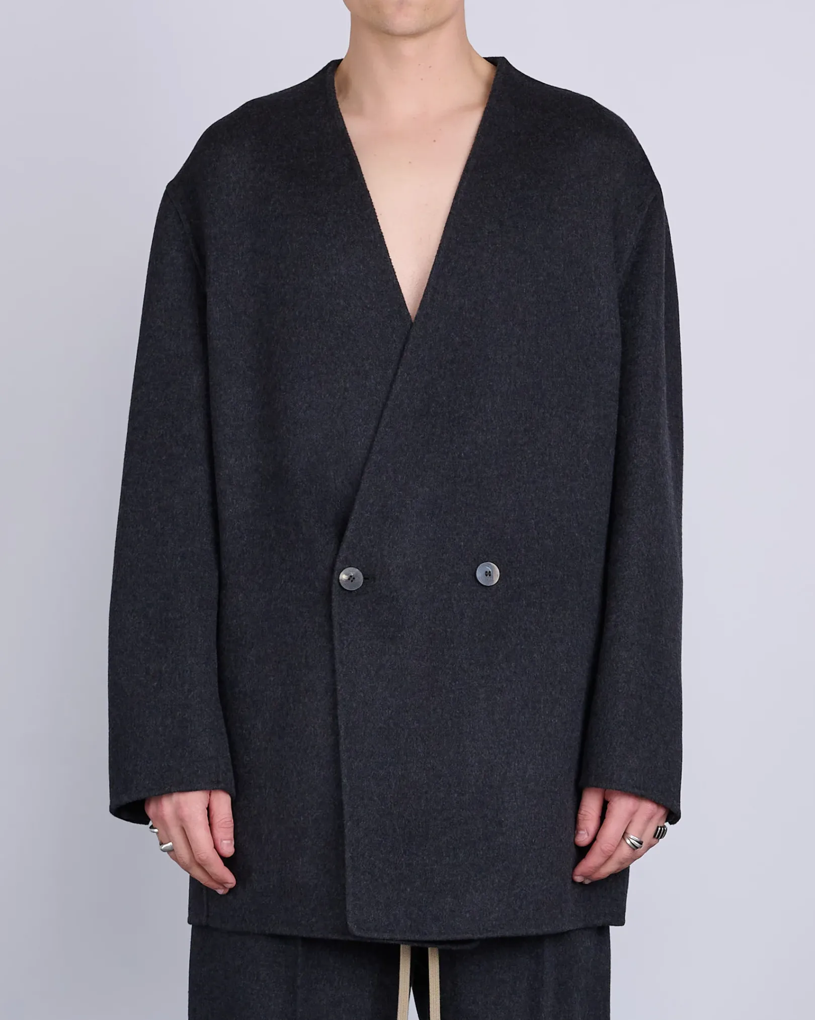 Sale Fear of God Relaxed Lapelless Double Cashmere Blazer Melange Black