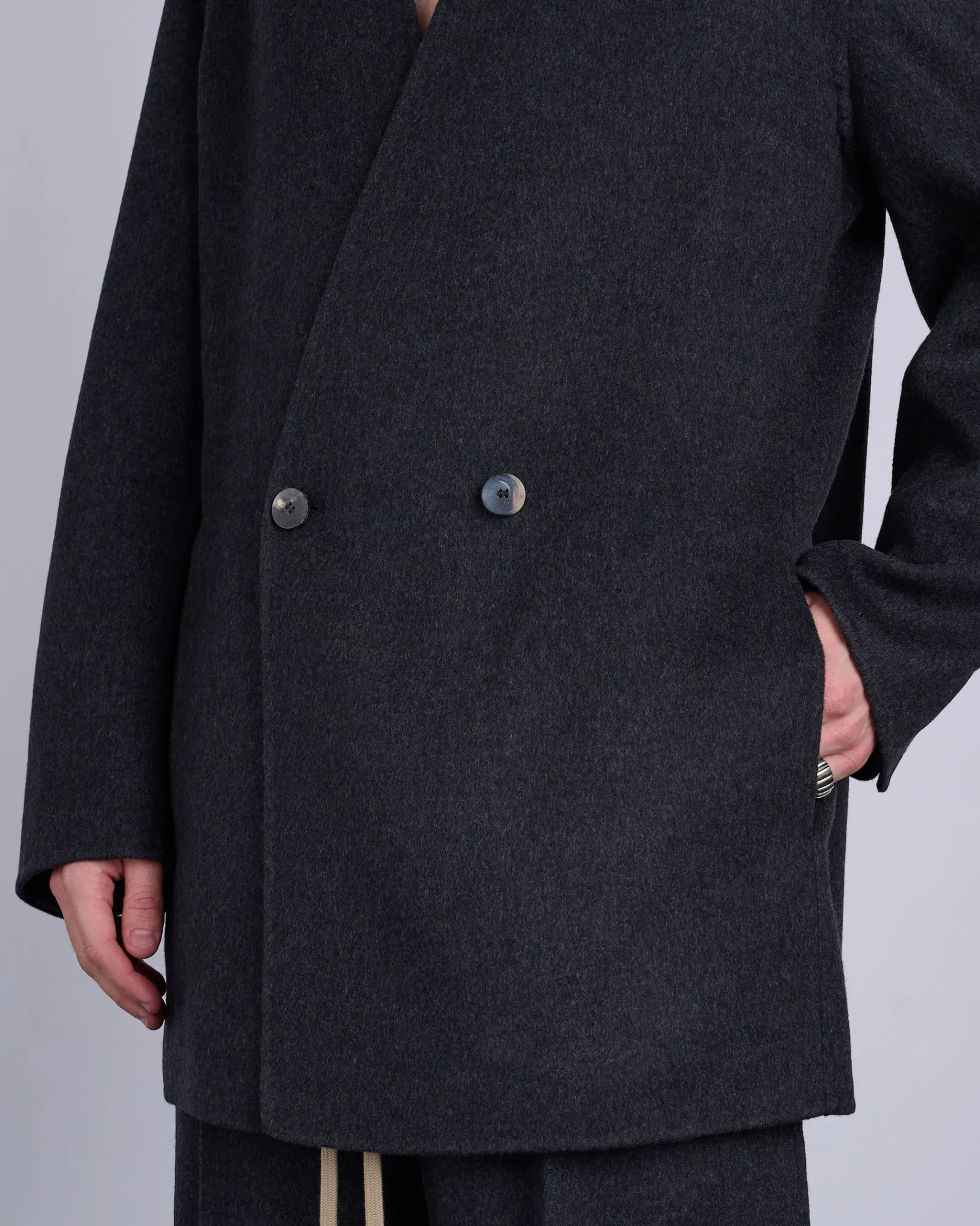 Sale Fear of God Relaxed Lapelless Double Cashmere Blazer Melange Black