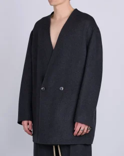 Sale Fear of God Relaxed Lapelless Double Cashmere Blazer Melange Black