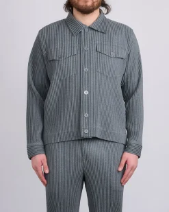 Fashion HOMME PLISSÉ ISSEY MIYAKE Wool Like Light Trucker Jacket Gray