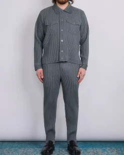 Fashion HOMME PLISSÉ ISSEY MIYAKE Wool Like Light Trucker Jacket Gray