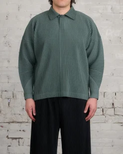 New HOMME PLISSÉ ISSEY MIYAKE Pleats October LS Polo Moss