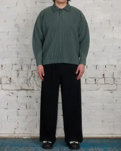 New HOMME PLISSÉ ISSEY MIYAKE Pleats October LS Polo Moss