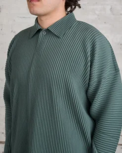 New HOMME PLISSÉ ISSEY MIYAKE Pleats October LS Polo Moss